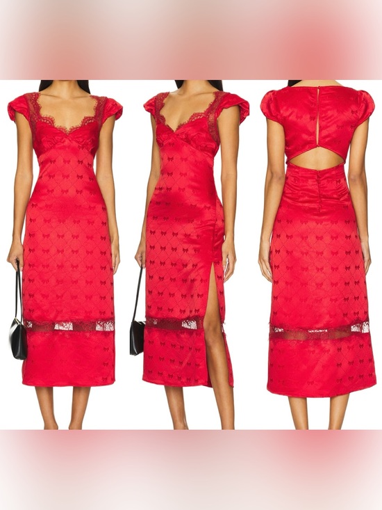 Free People Dresses & Skirts - Free People Foolish Heart Midi Dress Red Dahlia Combo Size M Lace Romantic Sexy